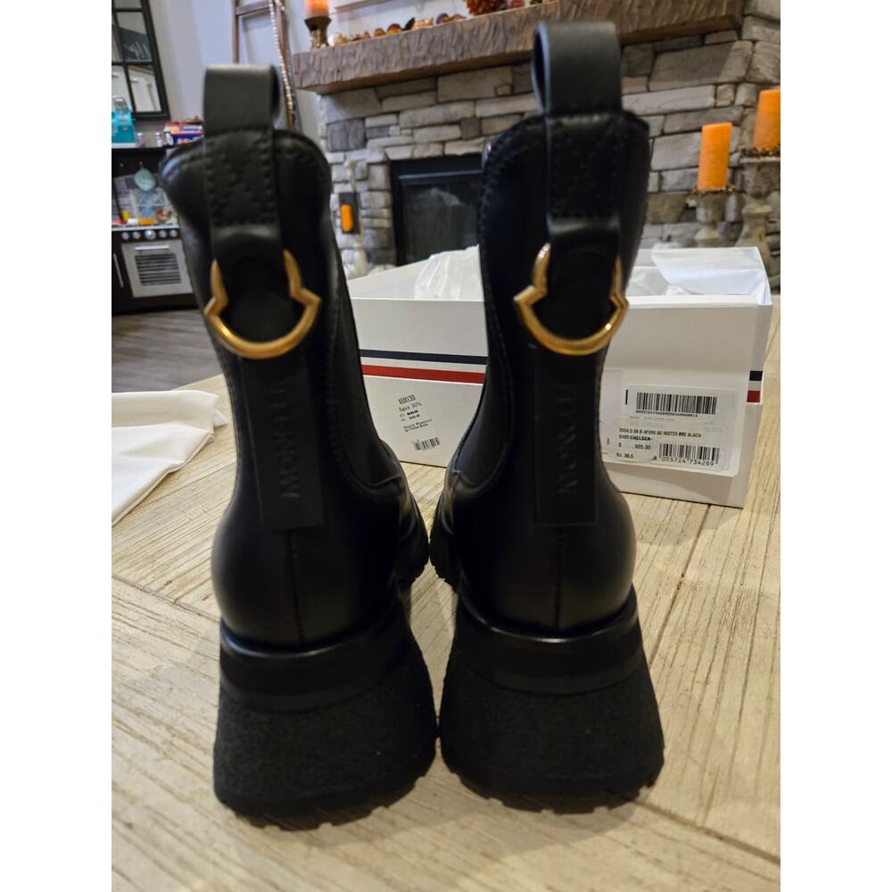 Moncler Hevea Chelsea Boots Black Leather Slip On Size EU 38 Ankle NIB 990 MSRP - Picture 2 of 11